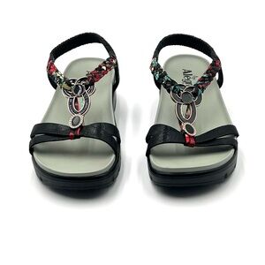 Alegria Roz Sandals Women’s Sz 8 Black Multi Color Vegan Comfort Platform Wedge